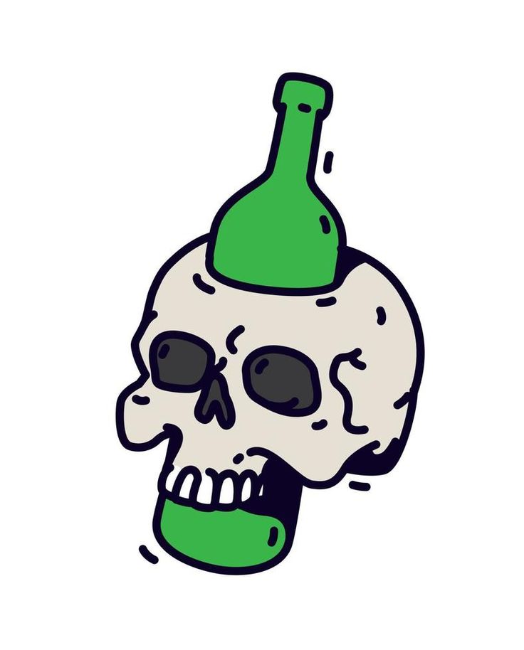 Illustration of a skull with a bottle. Vector. A green bottle pierces a skull. Motivational inscription not to drink. Alcohol is death. Alcoholic Art Illustration, Alcohol Art Bottle, Alcohol Drawing Bottle, Drinking Drawing Alcoholic, Alcohol Bottle Drawing, Alcohol Logo, Alcohol Illustration, Alcohol Ads, Bottle Vector