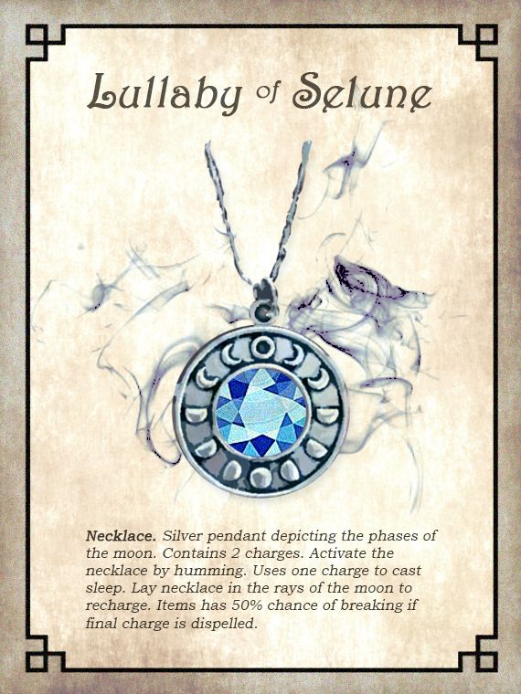 a necklace with an image of a blue stone in the center and words on it