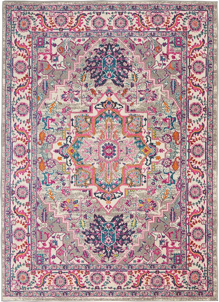 100% Polypropylene Bordered Persian rug design with Oushak star Advanced power loom construction for excellent value and quality Easy spot cleaning and maintenance Ideal for moderate-traffic areas like bedrooms, living rooms, or sitting rooms Rug pad recommended Pink Persian Rug, Persian Rug Designs, Modern Color Schemes, Persian Motifs, Medallion Rug, Pink Area Rug, Persian Area Rugs, Colorful Drawings, Pink Rug