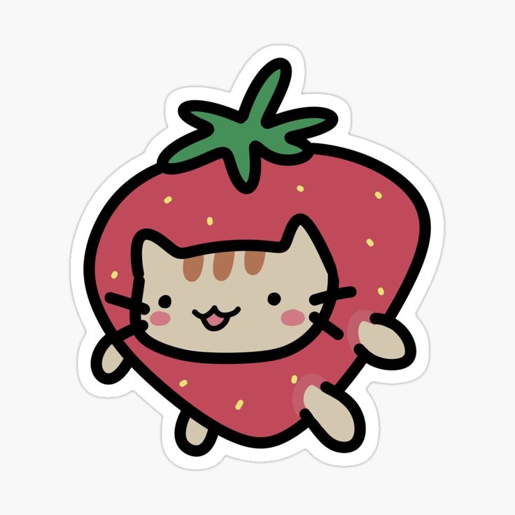 a sticker with a cat inside of a strawberry