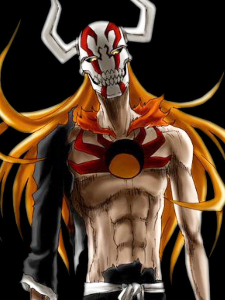 an anime character with yellow hair and red eyes, standing in front of a black background