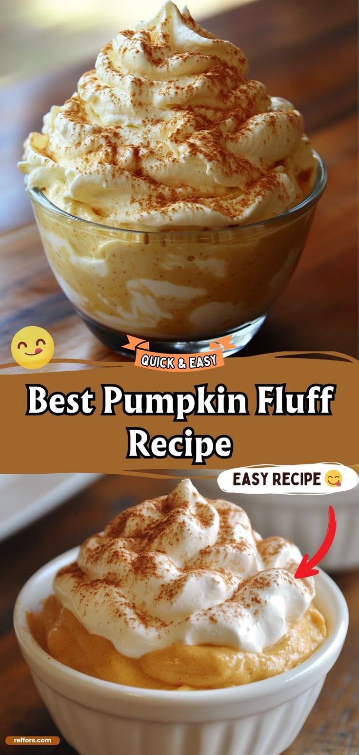 the best pumpkin fluff recipe is in a bowl