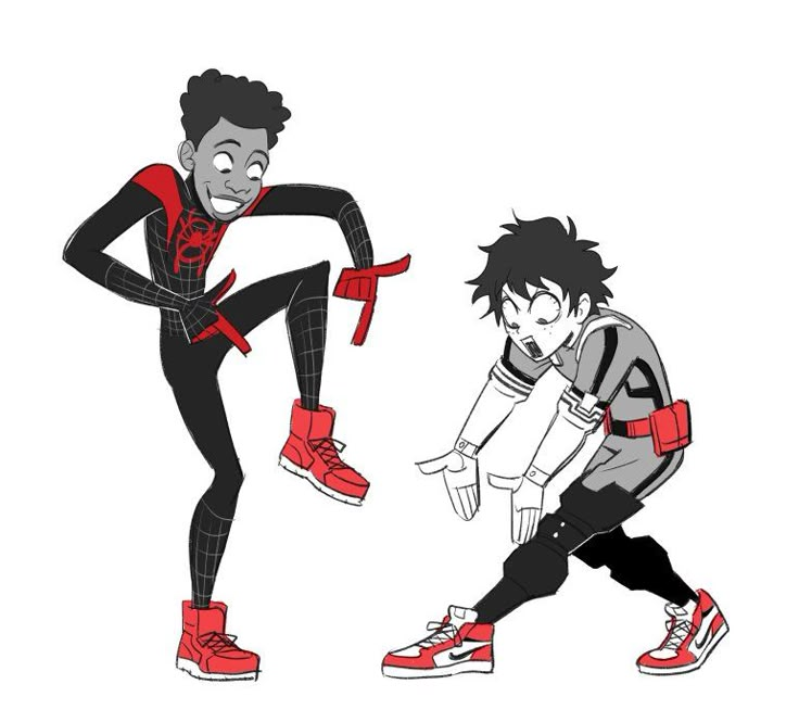 two cartoon characters, one in black and the other in red