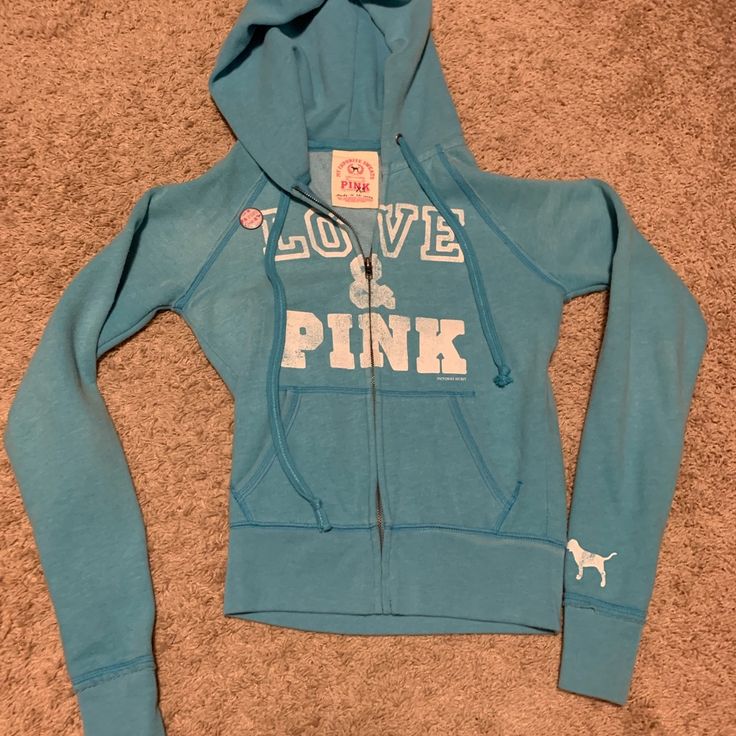 Pink Brand Half Zip Hoodie, In A Lovely Shade Of Blue. Never Worn. Blue Mcbling, Y2k Victoria Secret, Windbreaker Outfit, Strawberry Shortcake Cartoon, Rhinestone Hoodie, Mcbling Y2k, 2000s Clothes, Blue Y2k, Handbag Essentials