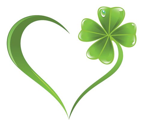 four leaf clover in the shape of a heart with water drops on white background illustration