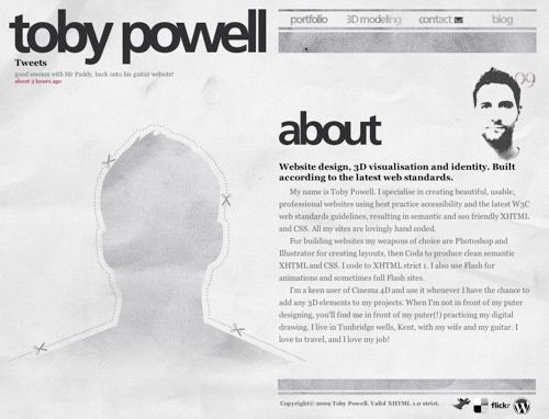 a paper cut out of a man's head and neck with the words, tobey powell about