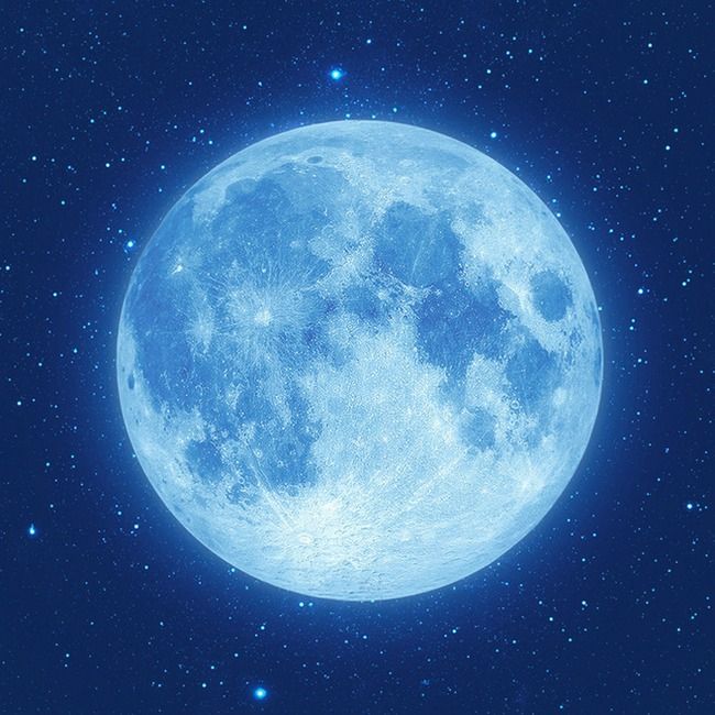 two images of the same moon in different stages of life, one is blue and the other is white