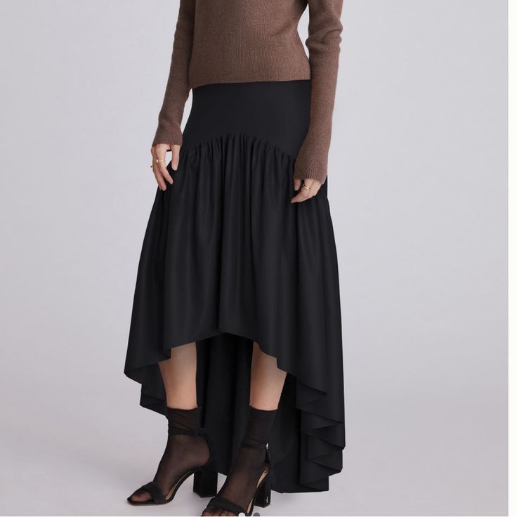 Nwt Anthropologie Maeve Flounced Midi Skirt Size 14 Black High-Low Hem Dropped Waist To Flared Skirt Side Zipper Cotton Brand New! See Photos For Approximate Measurements Flounced Skirt, High Waist Gathered Skirt For Fall, Fall Gathered Long Skirt, Fall Long Gathered Skirt, Elegant Tiered Skirt For Fall, Elegant Tiered Fall Skirt, Elegant Fall Tiered Skirt, Fall Stretch Maxi Skirt With Gathered Details, Stretch Ruffled Fall Skirt