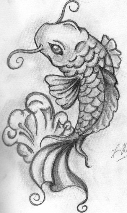 a drawing of a koi fish on paper