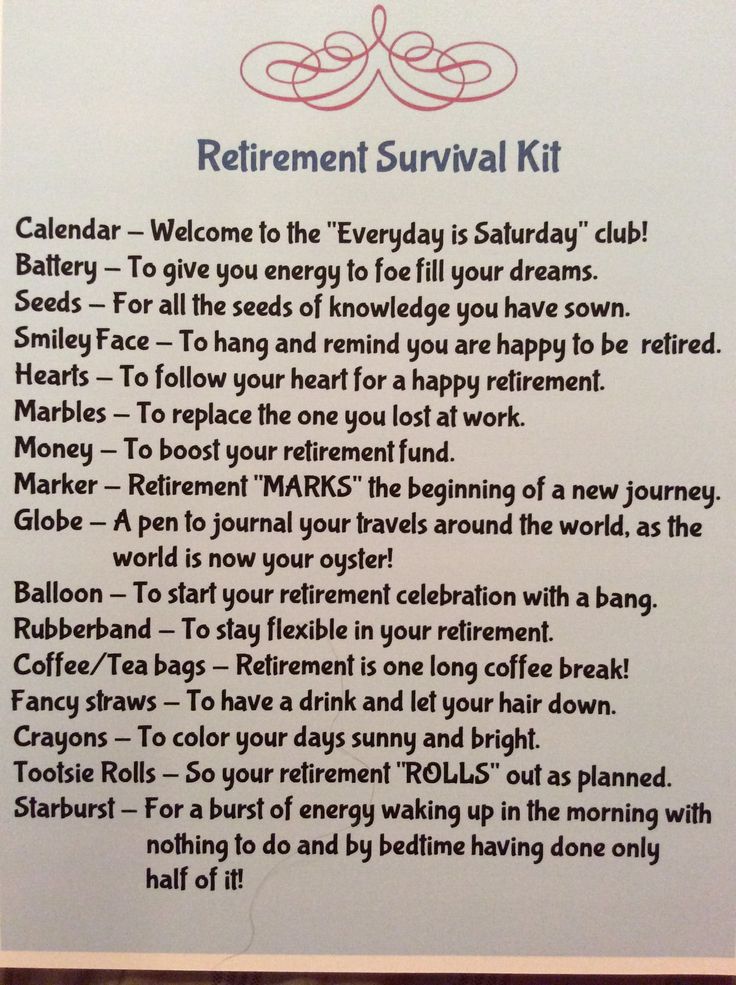 a sign that is on the wall in front of a door saying retirement survival kit