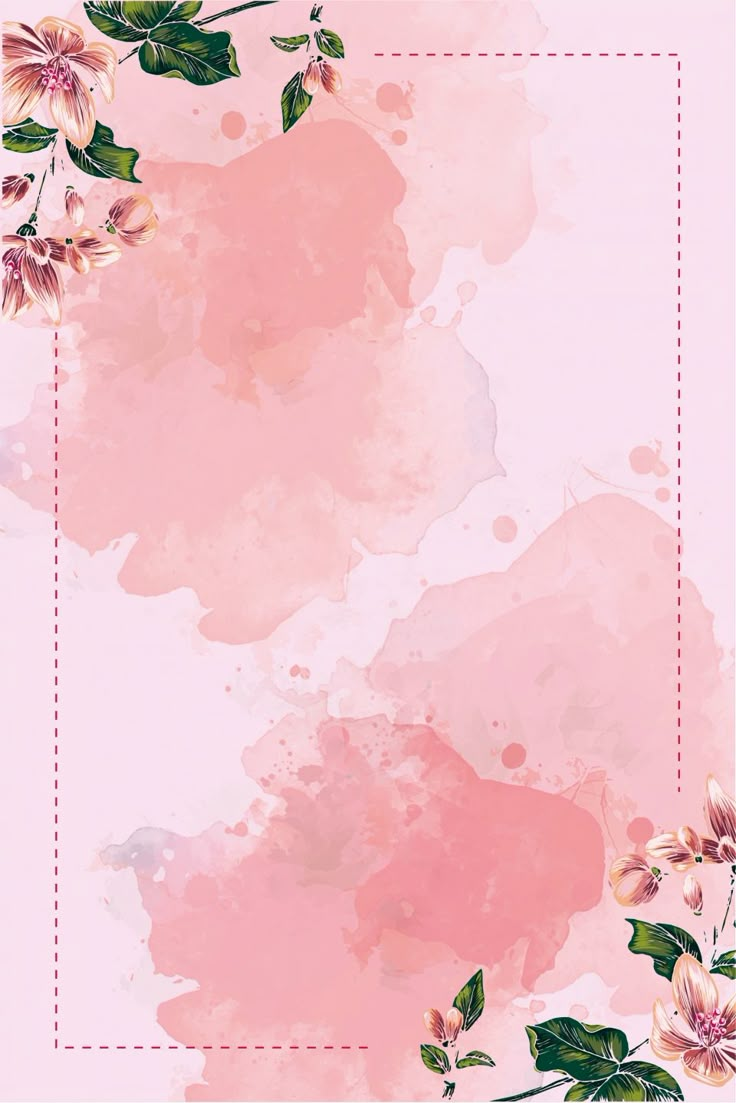 a pink watercolor background with flowers and leaves on the bottom right corner is an empty rectangle