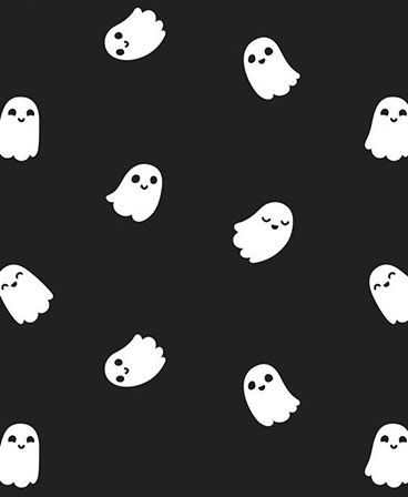 white ghost faces on black background seamless halloween pattern with ghosts and pumpkins illustration