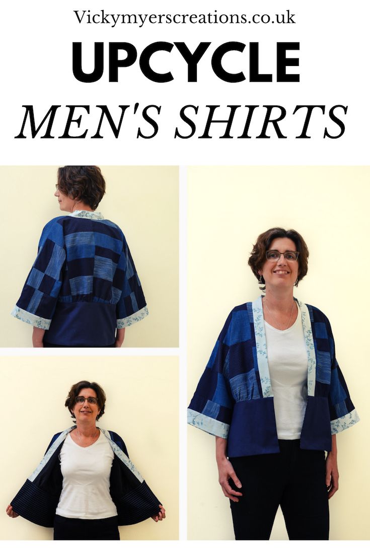 three pictures of women's shirts with the text upcycle men's shirts