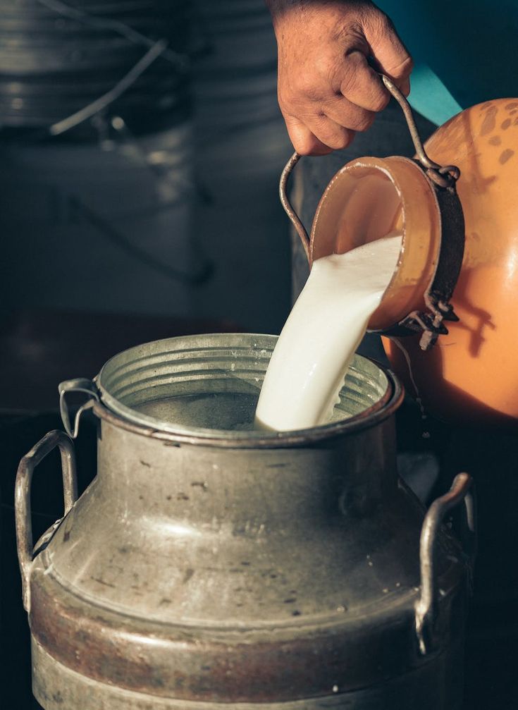 a person is pouring milk into a pot