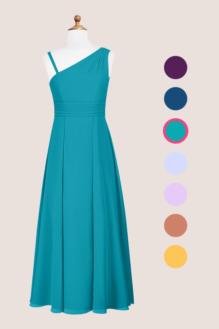 a dress on a mannequin with color swatches in front of the image