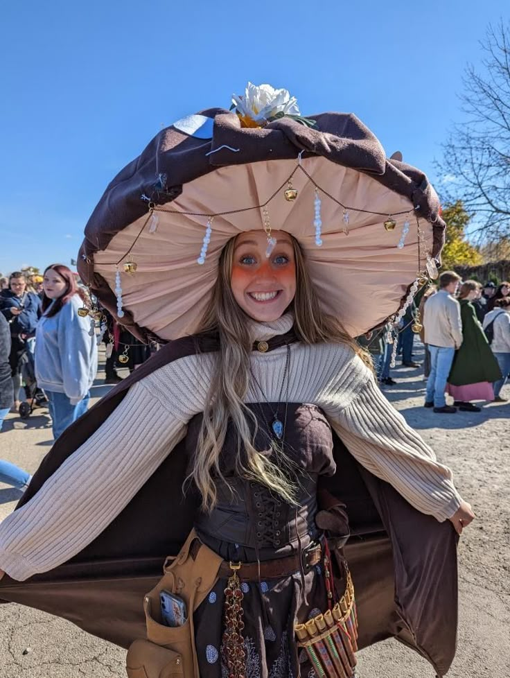 a woman with an umbrella on her head