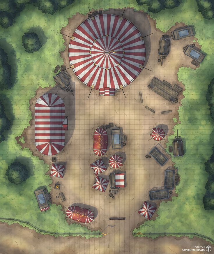 an aerial view of a circus with tents