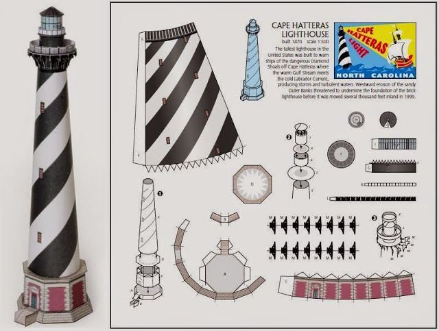 a paper model of a lighthouse and other items