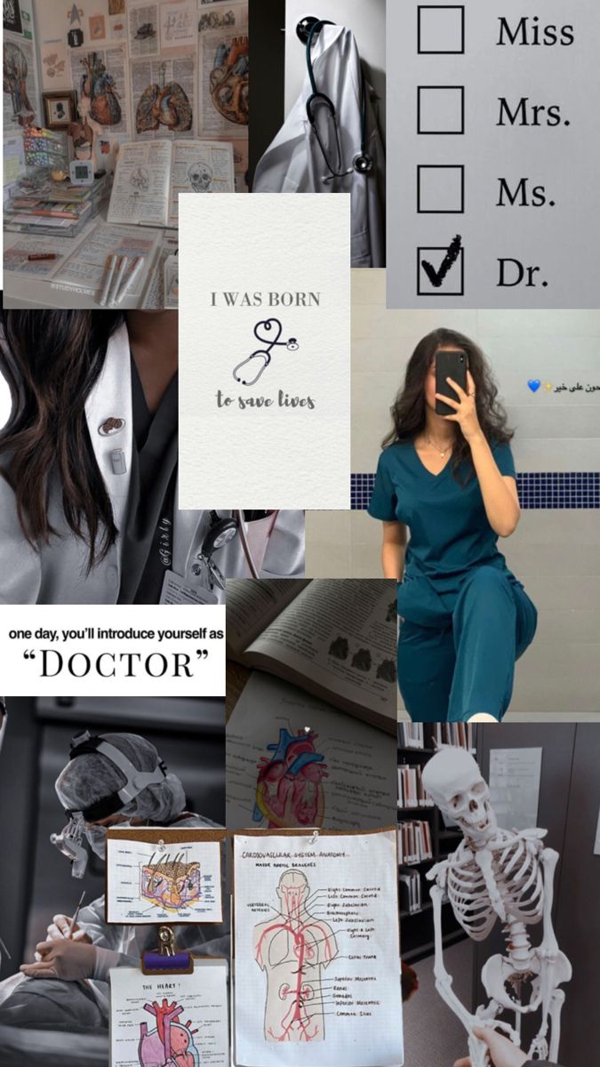 a collage of photos with doctors and medical related items