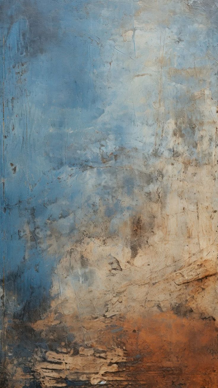 an abstract painting with blue and brown colors