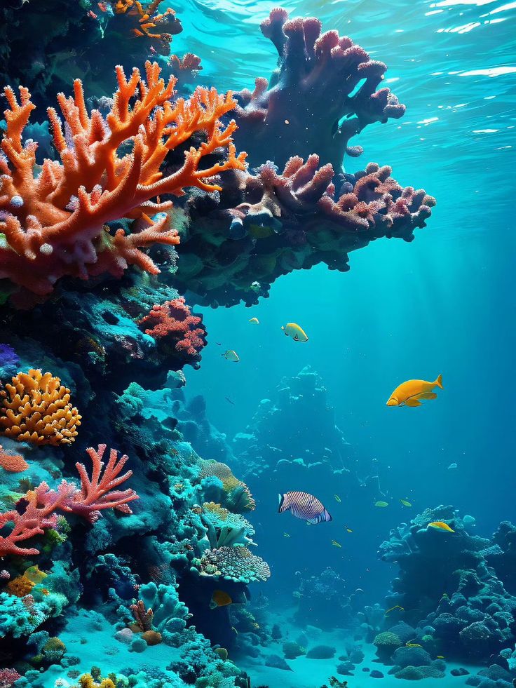 an underwater view of corals and other marine life