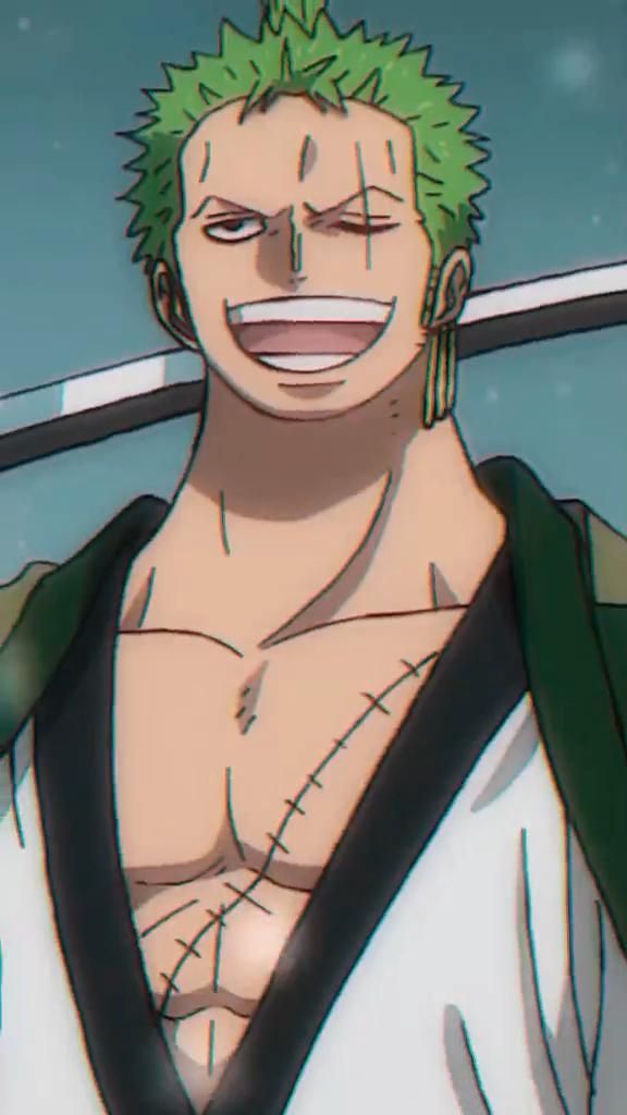 an anime character with green hair and no shirt