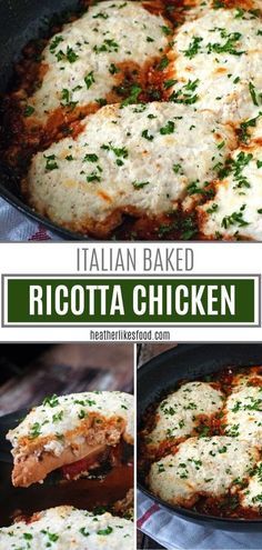 italian baked ricotta chicken in a skillet