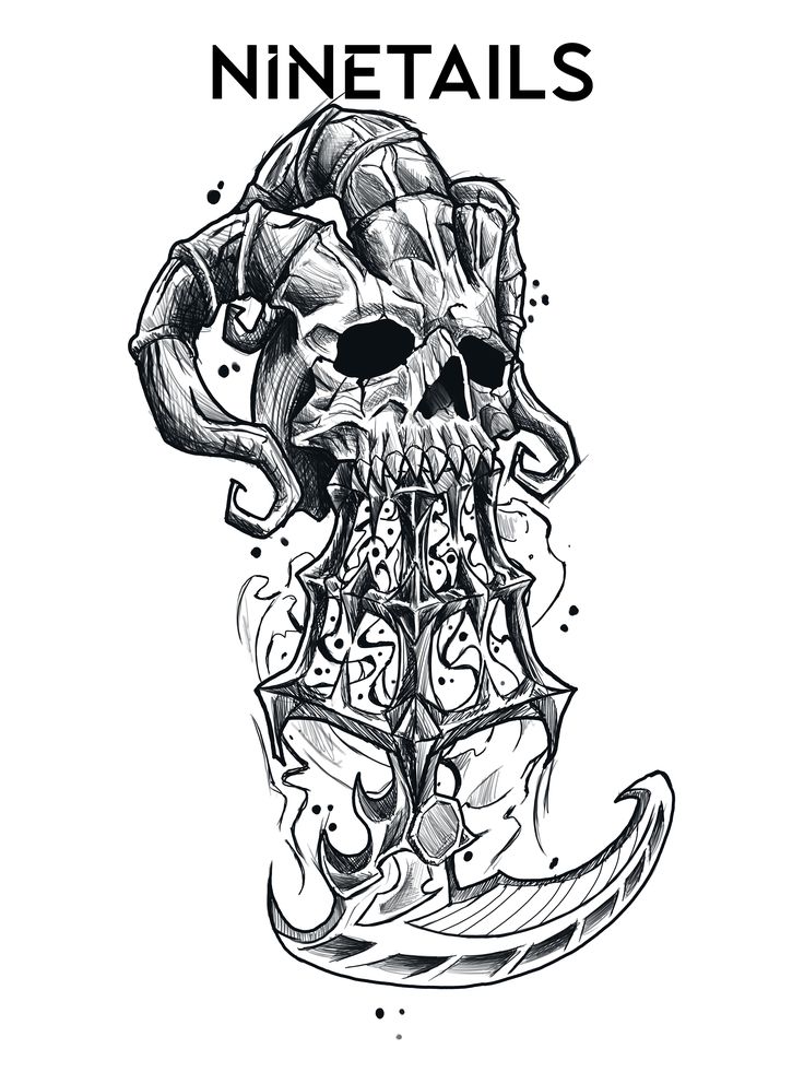 a black and white drawing of a skull with the words,'minetails '