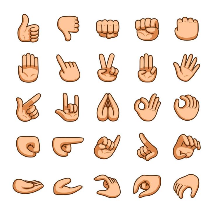 hand gestures set in cartoon style with different shapes and sizes, all pointing at the same direction