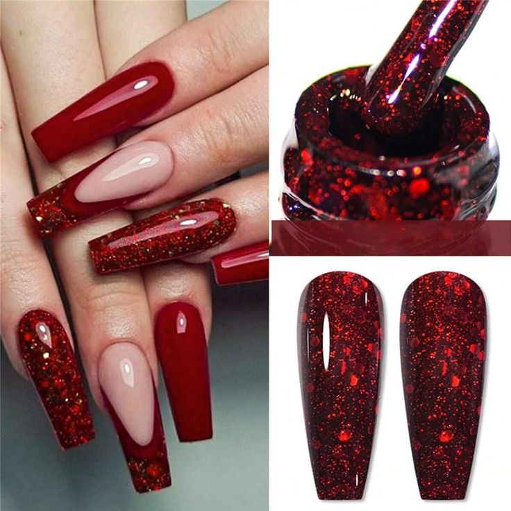 PRICES MAY VARY. Roter Glitzer-Gel-Nagellack: 15 ml roter Gel-Nagellack, modische Farbe und elegante Farbtöne in trendigem Glitzer-Gel-Nagellack ist eine einfache Möglichkeit, jedem Look Glanz zu verleihen. Er ist einfach aufzutragen und versteckt Unvollkommenheiten, sodass Sie zu Hause wunderschön aussehende Nägel erhalten. Dieser elegante und glitzernde Glitzer-Gel-Nagellack ist perfekt für alle Jahreszeiten und den Alltag Langlebig: Gel-Nagellack ist super einfach aufzutragen, auch für Anfänger, der Effekt hält lange für 28+ Tage an und bringt Ihnen Hochglanz-Glanz bei richtiger Anwendung. Sie werden einen schönen und langanhaltenden Maniküre-Stil haben. Machen Sie sich keine Sorgen, dass sich Ihr geliebtes Nageldesign leicht ablöst. Umweltfreundlich und gesund: 9 giftfreie Inhaltsstoff Red Nail Ideas Acrylic, Red Fancy Nails, Red Glitter Nails, Gold Gel Nails, Uv Nail Polish, 2024 Nails, Gel Polish Nail Art, Glitter Gel Polish, Nail Polish Brands