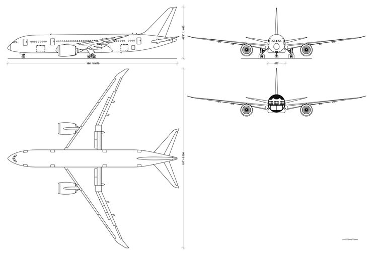 Boeing 787-800 Blueprint - Download free blueprint for 3D modeling ...