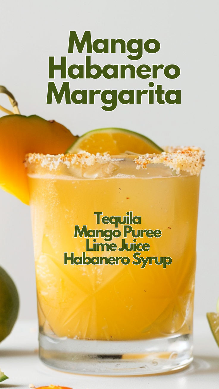 Mango Habanero Margarita Mango Habanero Margarita, Easy Tequila Drinks, Yellow Cocktails, Recipes With Tequila, Mango Cocktails, Grand Marnier Drinks, Habanero Margarita, Margarita Spicy, Spicy Mango Margarita