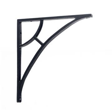 a black metal shelf bracket on a white background