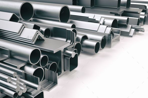 many steel pipes are lined up on the white background, 3d rendering image - stock photo