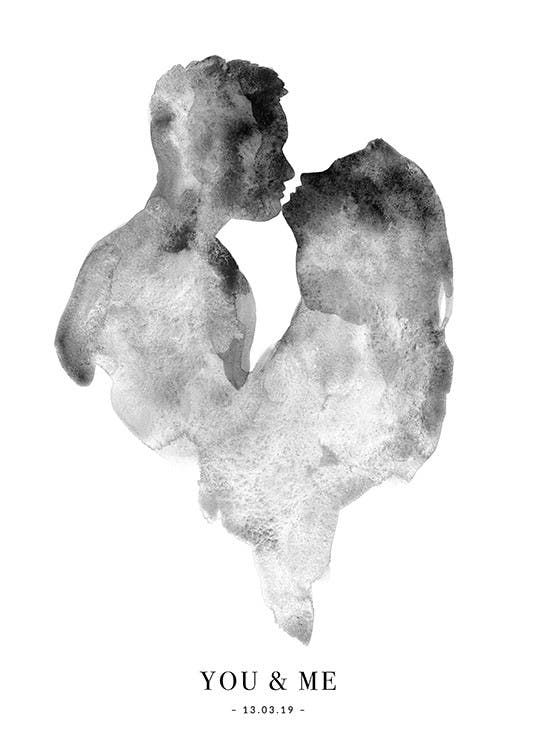 two people kissing each other in black and white watercolors with the words, love is