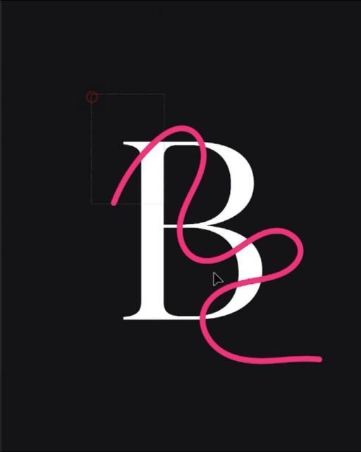 the letter b is made up of pink and white lines on a black background with an elegant