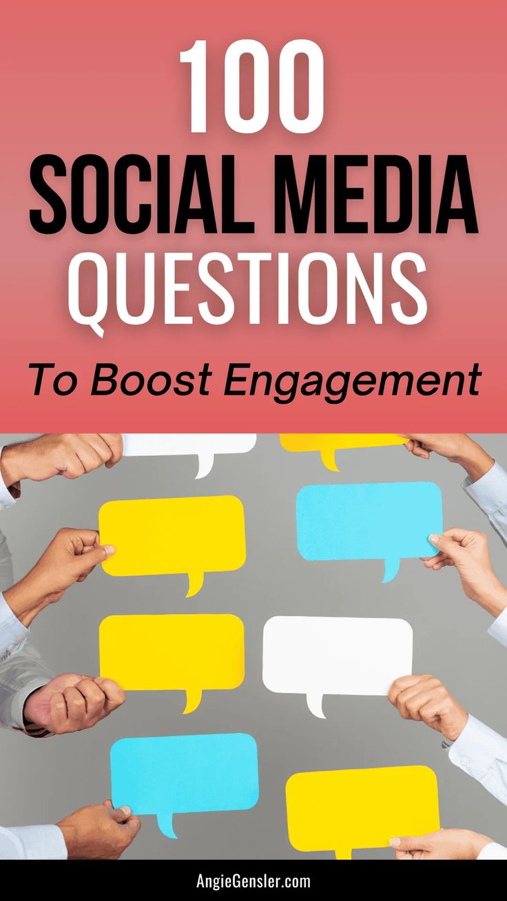 people holding speech bubbles with the words 100 social media questions to post engagement