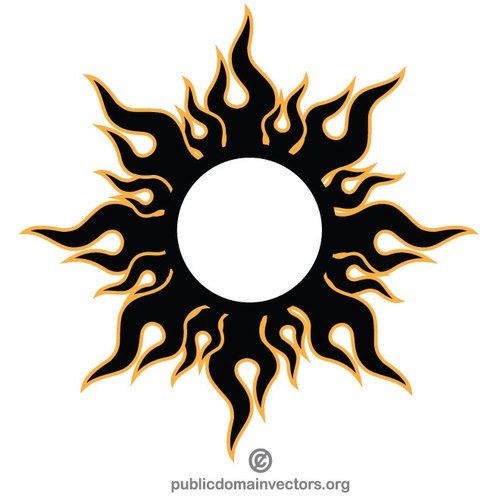 a black and orange sun tattoo design on a white background