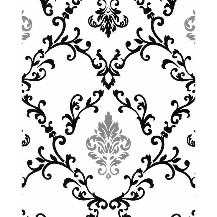 a black and white wallpaper with an ornate design on the bottom half of it