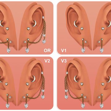 four different types of ear piercings are shown in three separate pictures, each with an attached