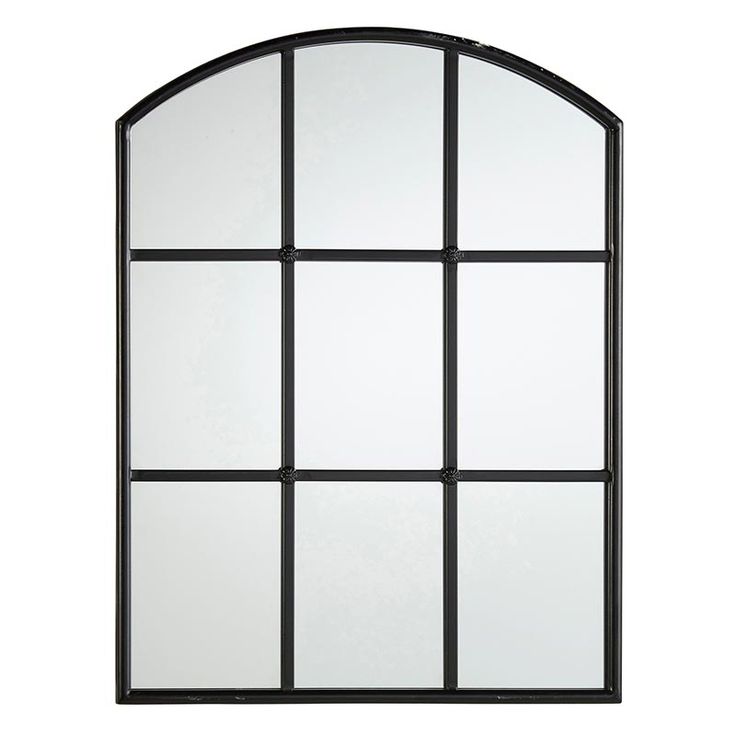 This black iron paned mirror, featuring an arched top with a window pane design, is perfect for adding simplicity with a modern farmhouse feel to any space. Sold individually Measures 23.5"H x 18"W x 1"D Paned Mirror, Window Pane Mirror, Iron Mirror, Black Window, Arch Mirror, Black Windows, Window Pane, Bath Linens, Hanging Mirror