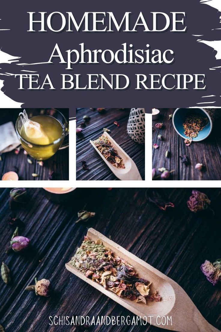 homemade aphrodiac tea blend recipe on a wooden table