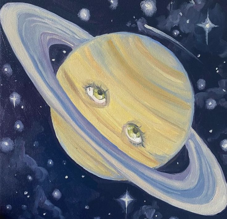 an oil painting of saturn with two cats in it's eyes looking at the stars