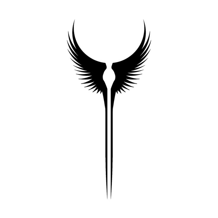 a black and white logo with wings on it