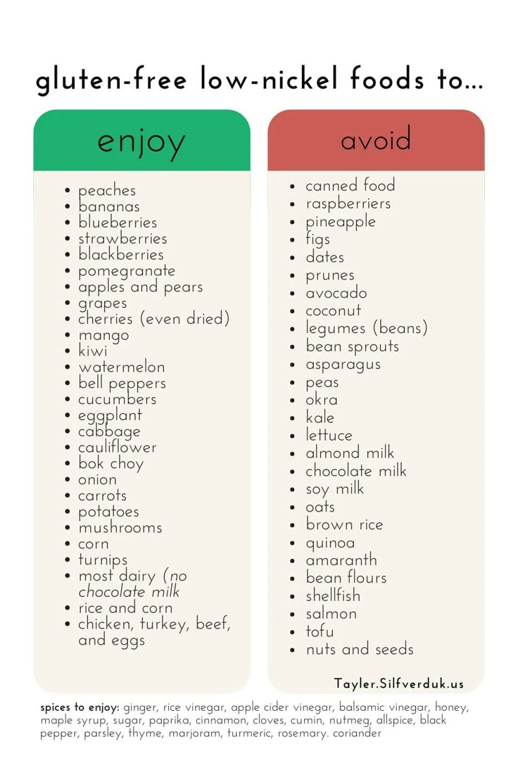 two different types of gluten - free low - nickel foods to eat