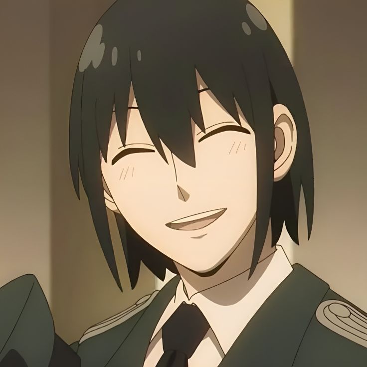 an anime character with black hair wearing a tie and green shirt, looking at the camera