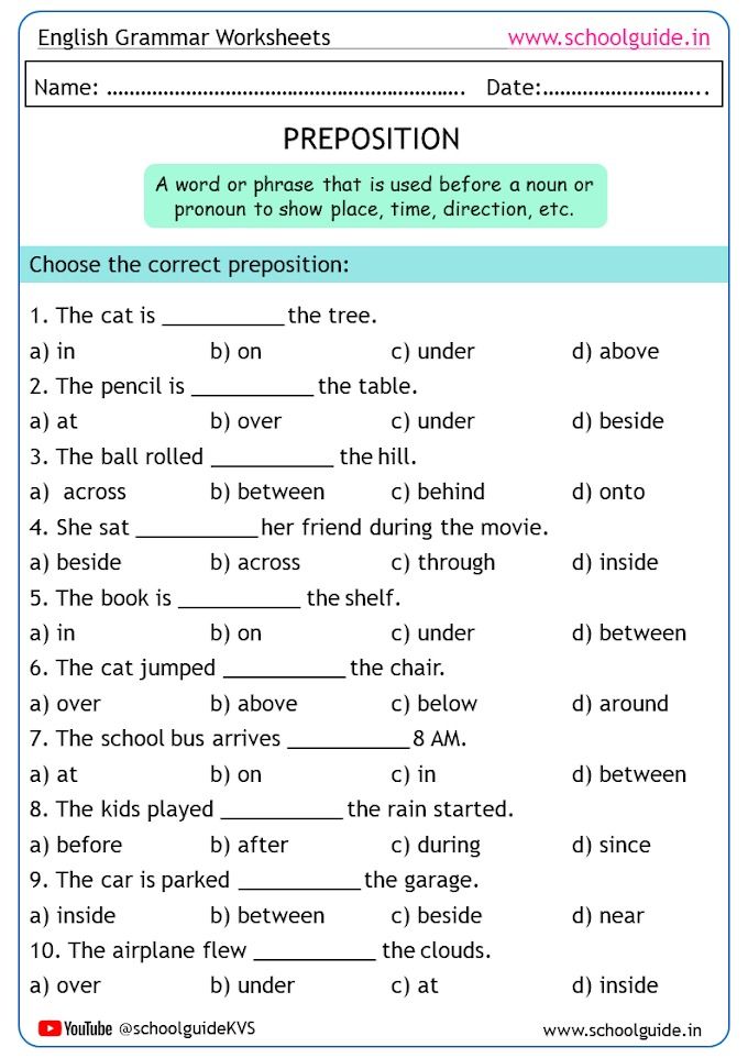 an english worksheet for prepositions with the words preposition on it