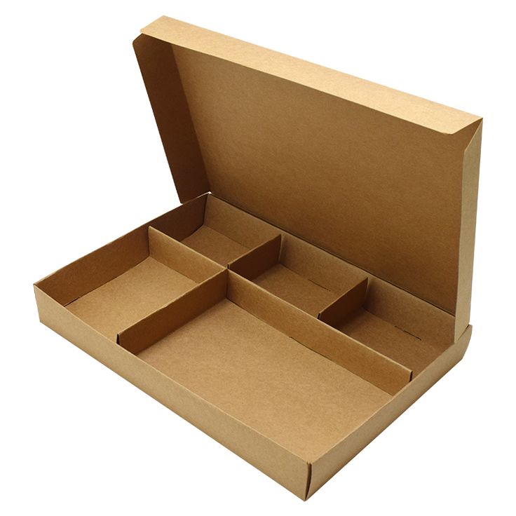 an open cardboard box with four compartments