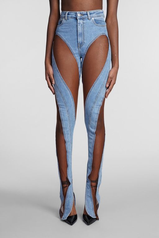 Women's Mugler Jeans In Blue Denim - Skinny jeans Jeans in blue denim, high waist, button and zip closure, waist belt loops, cut out detail, 72% cotton, 28% elastomultiester, Made in Italy, Model is 180 cm and wears size 34. Denim Waist Belt, Mugler Denim, Mugler Jeans, Cutout Pants, Mango Pants, Luxury Jeans, Cut Out Jeans, Unique Jeans, Looks Jeans