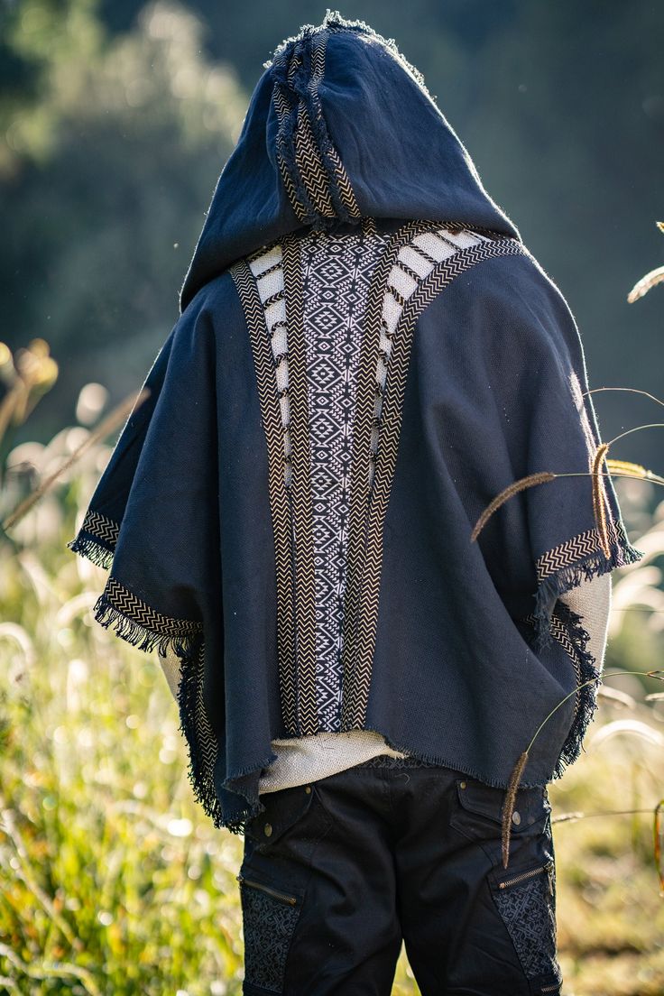 Introducing our Alchemist Kimono Vest . . . Featuring an Extra Large hood and an open back decorated with tribal pattern embroidery . . . This vest is inspired by alchemy sorcery wizardry and magic . . . Super cool super comfortable and unique . . . Join us @_AJJAYA Instagram community for our latest updates and offers :) Mens Kimono Jacket, Hooded Kimono, Ritual Clothing, Gilet Kimono, Mens Poncho, Clothing Prints, Burning Men, Male Kimono, Viking Clothing